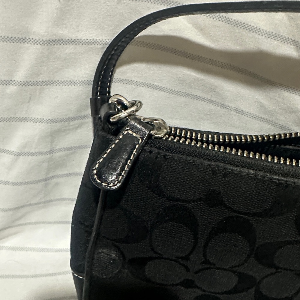 Coach Signature Demi Mini Pouch Hand Bag Canvas Leather Black 6094 - Picture 4 of 7